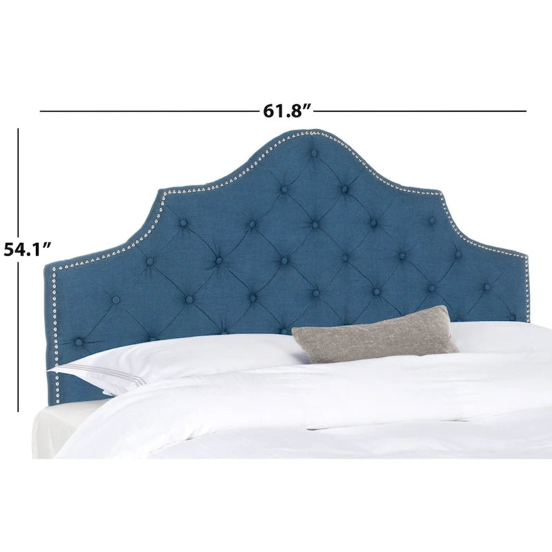 SAFAVIEH Brianna Taupe Linen Upholstered Tufted Headboard - Silver Nailhead (Queen)