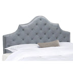 SAFAVIEH Brianna Taupe Linen Upholstered Tufted Headboard - Silver Nailhead (Queen)