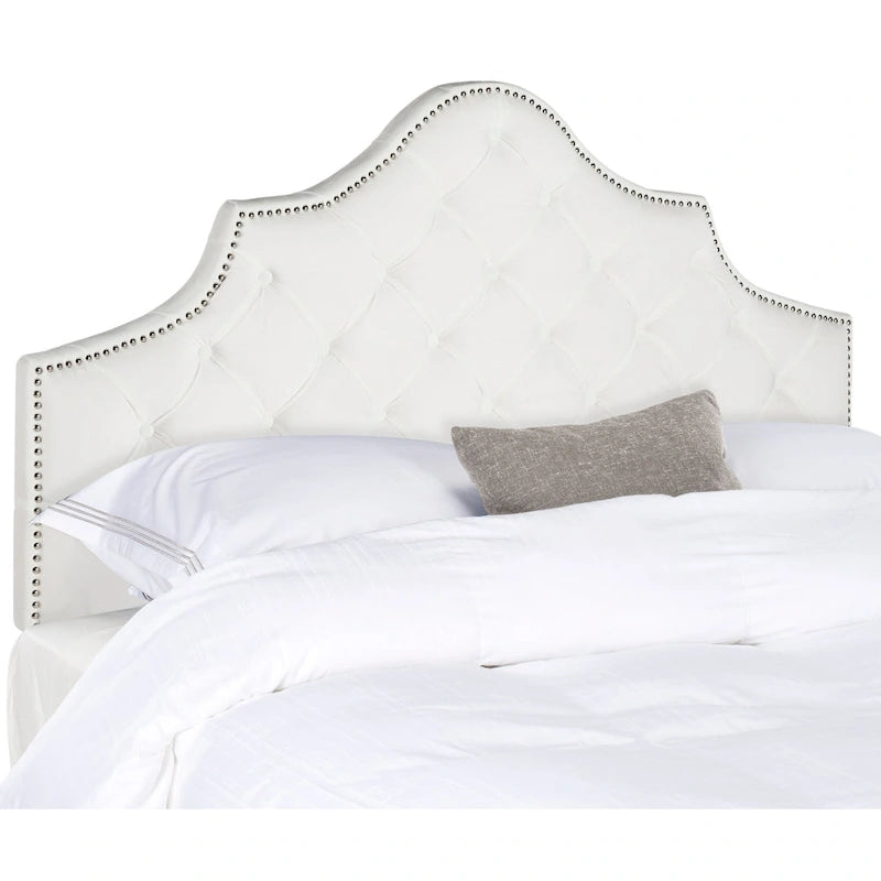 SAFAVIEH Brianna Taupe Linen Upholstered Tufted Headboard - Silver Nailhead (Queen)