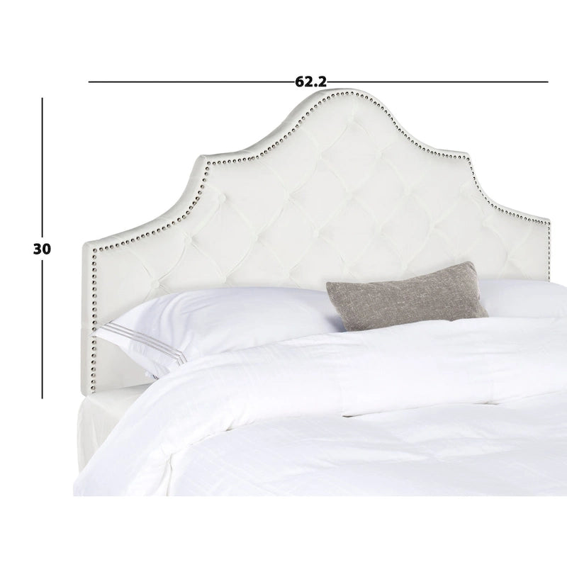 SAFAVIEH Brianna Taupe Linen Upholstered Tufted Headboard - Silver Nailhead (Queen)