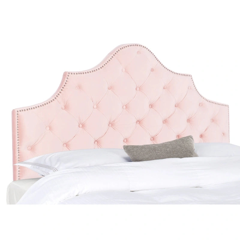 SAFAVIEH Brianna Taupe Linen Upholstered Tufted Headboard - Silver Nailhead (Queen)