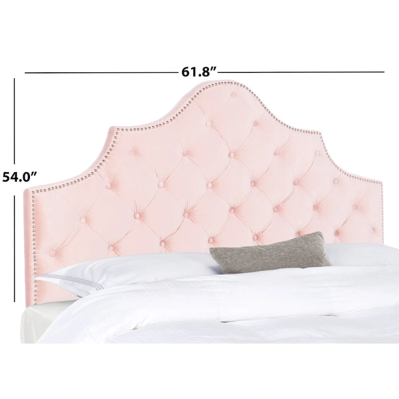 SAFAVIEH Brianna Taupe Linen Upholstered Tufted Headboard - Silver Nailhead (Queen)