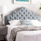SAFAVIEH Brianna Taupe Linen Upholstered Tufted Headboard - Silver Nailhead (Queen)