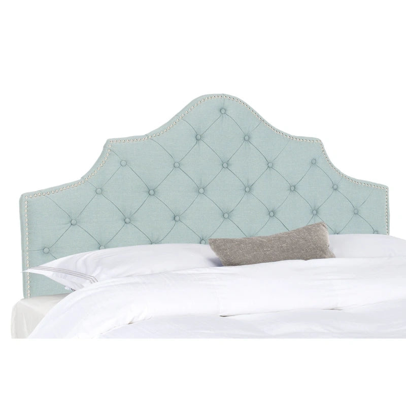 SAFAVIEH Brianna Taupe Linen Upholstered Tufted Headboard - Silver Nailhead (Queen)