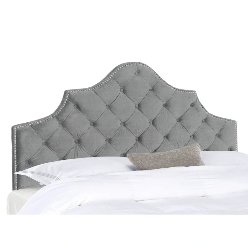 SAFAVIEH Brianna Taupe Linen Upholstered Tufted Headboard - Silver Nailhead (Queen)