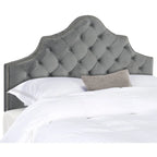 SAFAVIEH Brianna Taupe Linen Upholstered Tufted Headboard - Silver Nailhead (Queen)