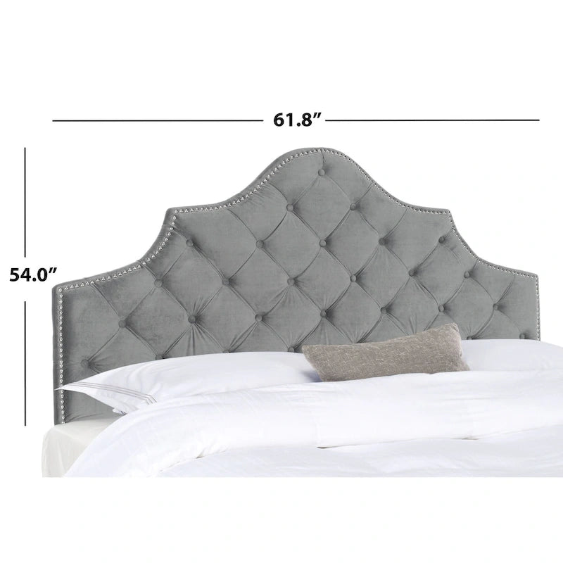 SAFAVIEH Brianna Taupe Linen Upholstered Tufted Headboard - Silver Nailhead (Queen)