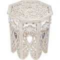 18 Antique White and Brushed Gold Carved Octagonal Side Table