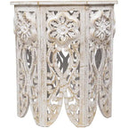 18 Antique White and Brushed Gold Carved Octagonal Side Table