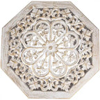 18 Antique White and Brushed Gold Carved Octagonal Side Table