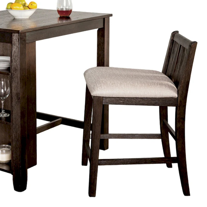 Lessi 3pc Counter Height Table Set with Side Shelf, USB , Cherry Brown Wood