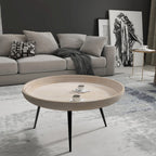 Urban Chic Coffee Table 30 Inch Round Tray Top, Handcrafted Washed White Mango Wood