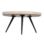 Urban Chic Coffee Table 30 Inch Round Tray Top, Handcrafted Washed White Mango Wood