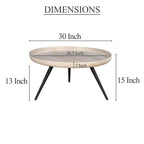 Urban Chic Coffee Table 30 Inch Round Tray Top, Handcrafted Washed White Mango Wood