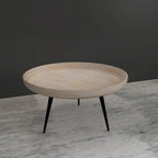 Urban Chic Coffee Table 30 Inch Round Tray Top, Handcrafted Washed White Mango Wood