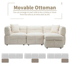 Roomfitters Cozy Teddy Fleece Fabric Sectional Sofa with USB Ports, Movable Storage Ottoman, and Two Lumbar Pillows