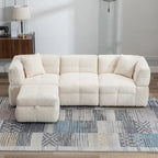 Roomfitters Cozy Teddy Fleece Fabric Sectional Sofa with USB Ports, Movable Storage Ottoman, and Two Lumbar Pillows