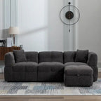 Roomfitters Cozy Teddy Fleece Fabric Sectional Sofa with USB Ports, Movable Storage Ottoman, and Two Lumbar Pillows