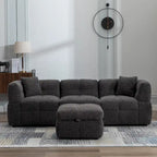 Roomfitters Cozy Teddy Fleece Fabric Sectional Sofa with USB Ports, Movable Storage Ottoman, and Two Lumbar Pillows