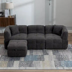 Roomfitters Cozy Teddy Fleece Fabric Sectional Sofa with USB Ports, Movable Storage Ottoman, and Two Lumbar Pillows