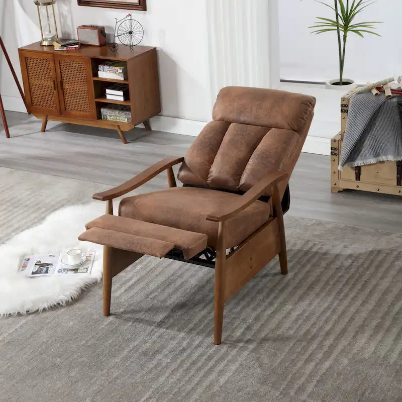 PU Leather Recliner Chair,Living Room Solid Wood Accent Chair