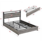 Wooden Bed Frame Storage Wingback Headboard with Charging Station and Drawers, No Box Spring Needed, Easy Assembly
