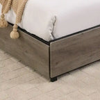 Wooden Bed Frame Storage Wingback Headboard with Charging Station and Drawers, No Box Spring Needed, Easy Assembly
