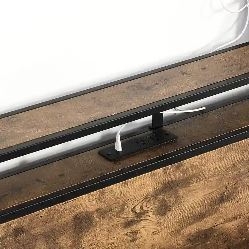 Wooden Bed Frame Storage Wingback Headboard with Charging Station and Drawers, No Box Spring Needed, Easy Assembly