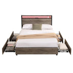 Wooden Bed Frame Storage Wingback Headboard with Charging Station and Drawers, No Box Spring Needed, Easy Assembly