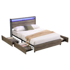 Wooden Bed Frame Storage Wingback Headboard with Charging Station and Drawers, No Box Spring Needed, Easy Assembly
