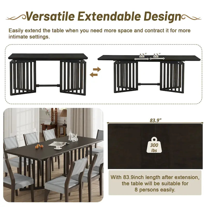 Farmhouse 9-Piece Dining Table with 212 Removable Leaves & 8 Dining Chairs