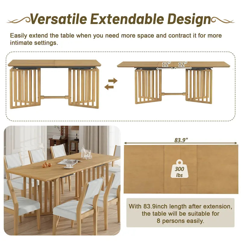Farmhouse 9-Piece Dining Table with 212 Removable Leaves & 8 Dining Chairs