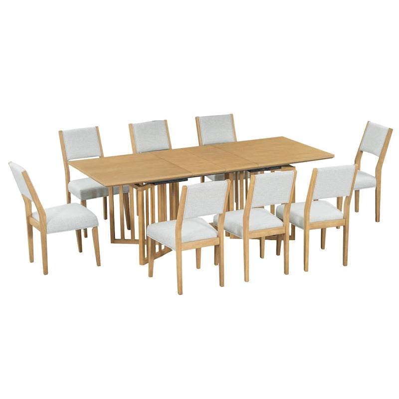 Farmhouse 9-Piece Dining Table with 212 Removable Leaves & 8 Dining Chairs