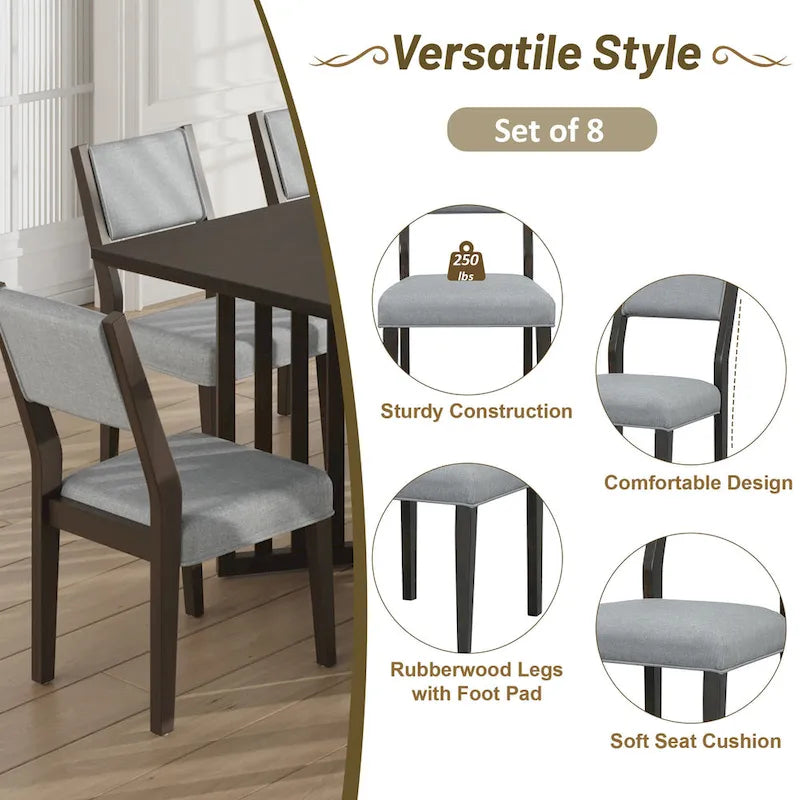 Farmhouse 9-Piece Dining Table with 212 Removable Leaves & 8 Dining Chairs
