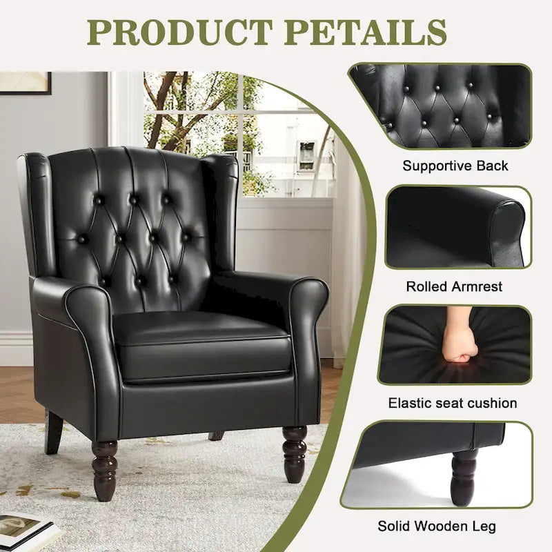Set of 2 Vegan Leather Upholstered Button Tufted Accent Chair