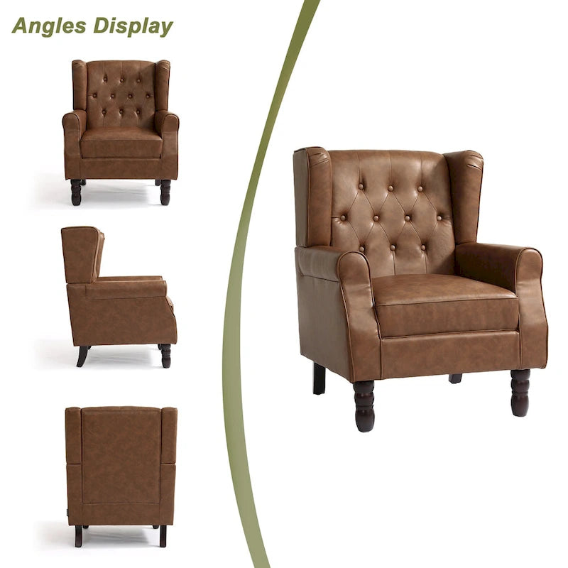 Set of 2 Vegan Leather Upholstered Button Tufted Accent Chair