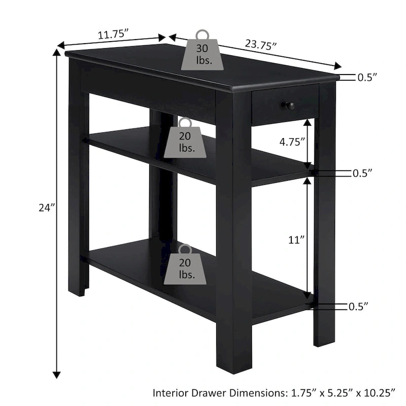 Convenience Concepts Designs2Go 1 Drawer Baja Chairside End Table with Shelves