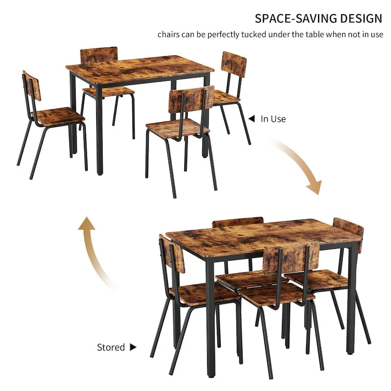 Kitchen Dining Table Set Metal Frame Breakfast Table with 4 Dining Chairs Modern Casual Dining Table Set 5-Piece Dining Set