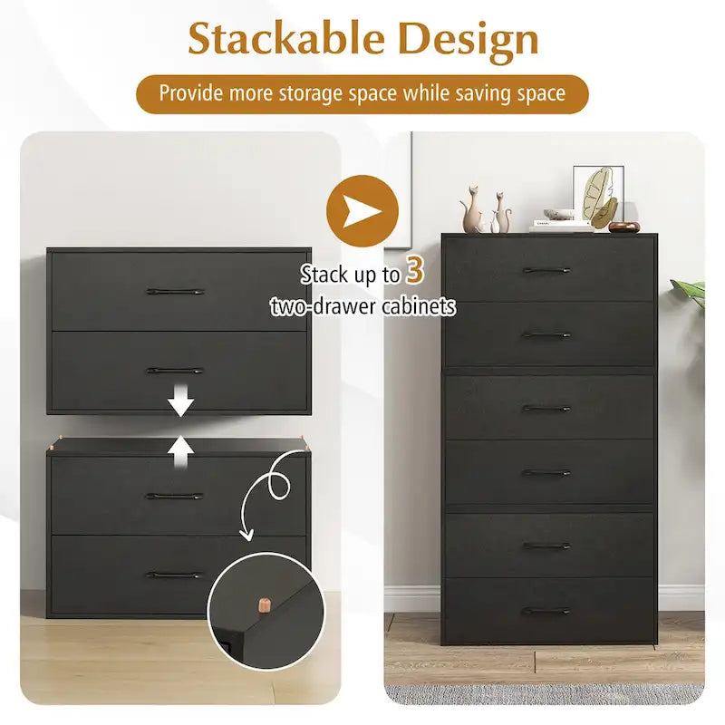 Gymax Stackable 2-Drawer Dresser Multi-Purpose Wooden Storage Cube