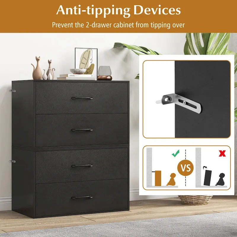 Gymax Stackable 2-Drawer Dresser Multi-Purpose Wooden Storage Cube