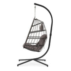 outdoor patio Wicker Hanging Chair Swing Chair, All-Weather Wicker Rattan & Aluminum Frame with Cushion and Headrest