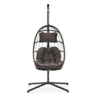 outdoor patio Wicker Hanging Chair Swing Chair, All-Weather Wicker Rattan & Aluminum Frame with Cushion and Headrest