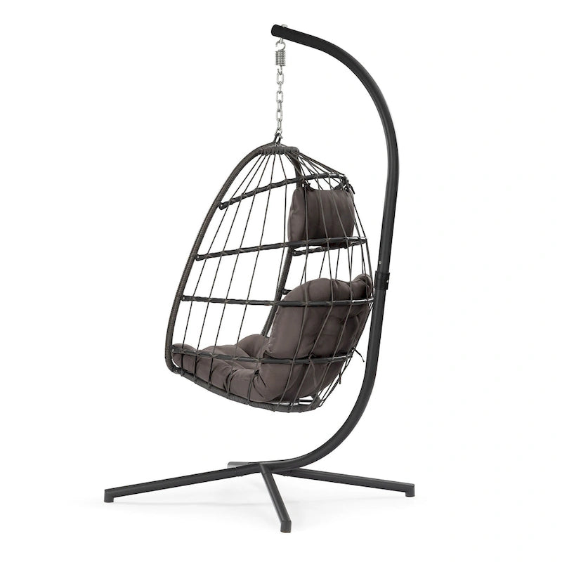 outdoor patio Wicker Hanging Chair Swing Chair, All-Weather Wicker Rattan & Aluminum Frame with Cushion and Headrest