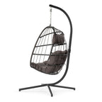 outdoor patio Wicker Hanging Chair Swing Chair, All-Weather Wicker Rattan & Aluminum Frame with Cushion and Headrest