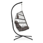 outdoor patio Wicker Hanging Chair Swing Chair, All-Weather Wicker Rattan & Aluminum Frame with Cushion and Headrest