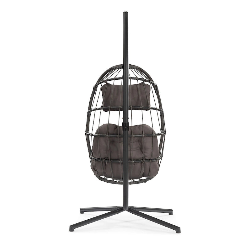 outdoor patio Wicker Hanging Chair Swing Chair, All-Weather Wicker Rattan & Aluminum Frame with Cushion and Headrest