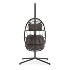 outdoor patio Wicker Hanging Chair Swing Chair, All-Weather Wicker Rattan & Aluminum Frame with Cushion and Headrest