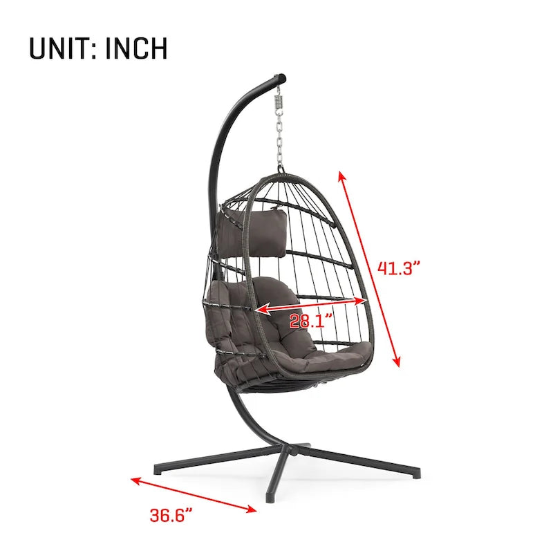 outdoor patio Wicker Hanging Chair Swing Chair, All-Weather Wicker Rattan & Aluminum Frame with Cushion and Headrest