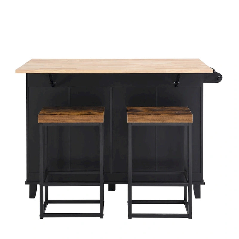 Topmax Farmhouse Kitchen Island Set With Drop Leaf And 2 Seatings