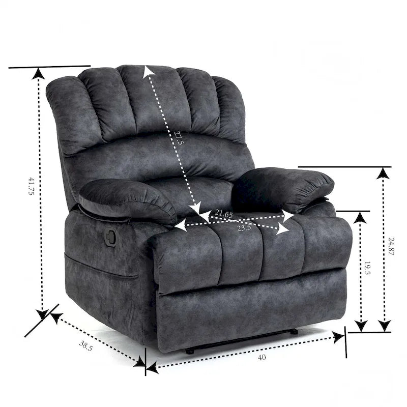 Oversized Manual Recliner Upholstered Fabric Lounge Chair Adjustable Living Room Single Sofa with Side Lever Control